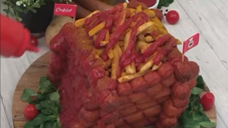Hot Dog Tower with french fries