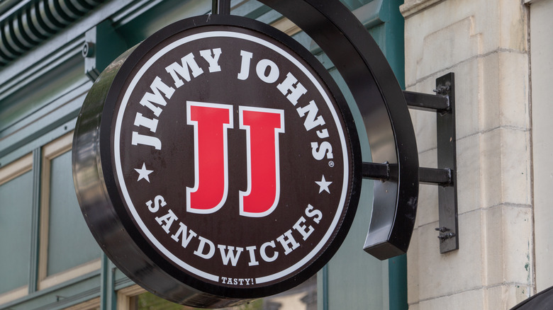 Jimmy John's logo affixed to brick building