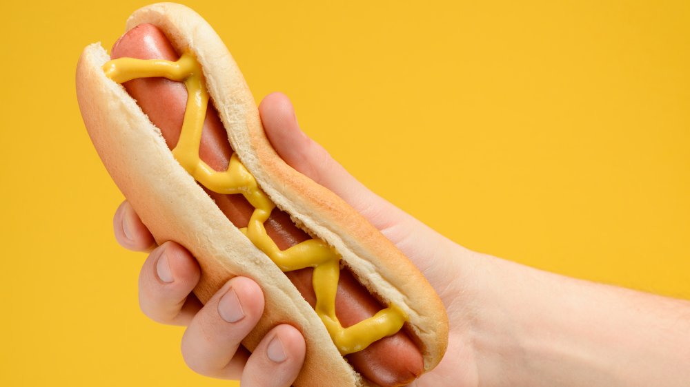 hot dog with mustard