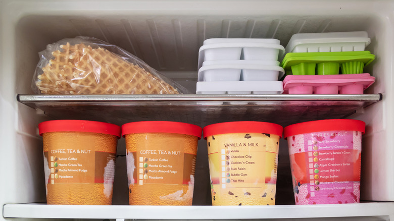 Freezer filled with ice cream