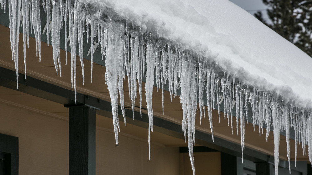 Icicles along a roof's edge