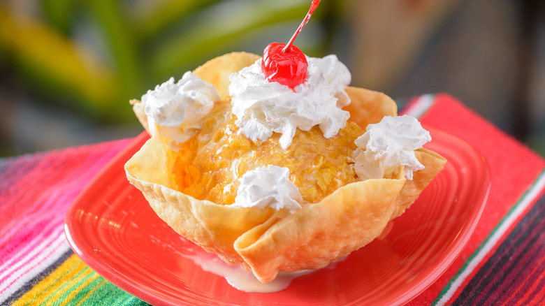 Fried ice cream with whipped cream and cherry
