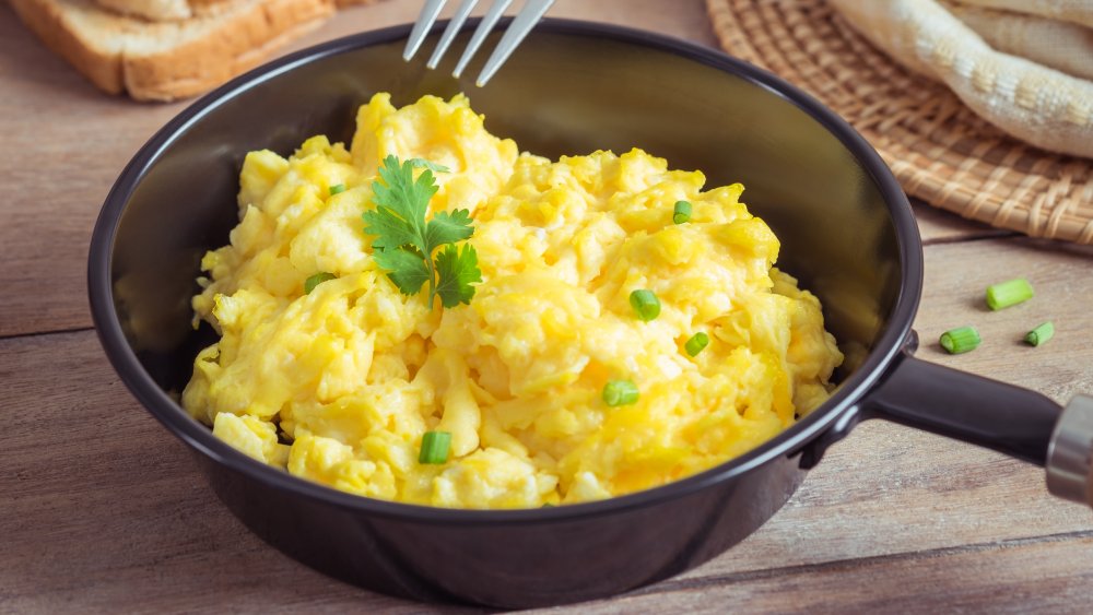 Scrambled eggs in a pan