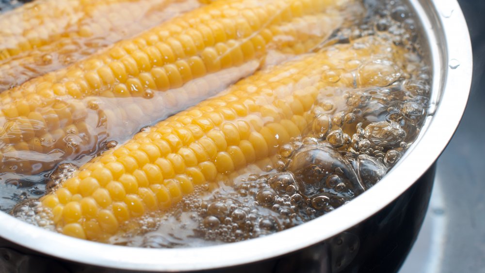 Corn in a pot of boiling water