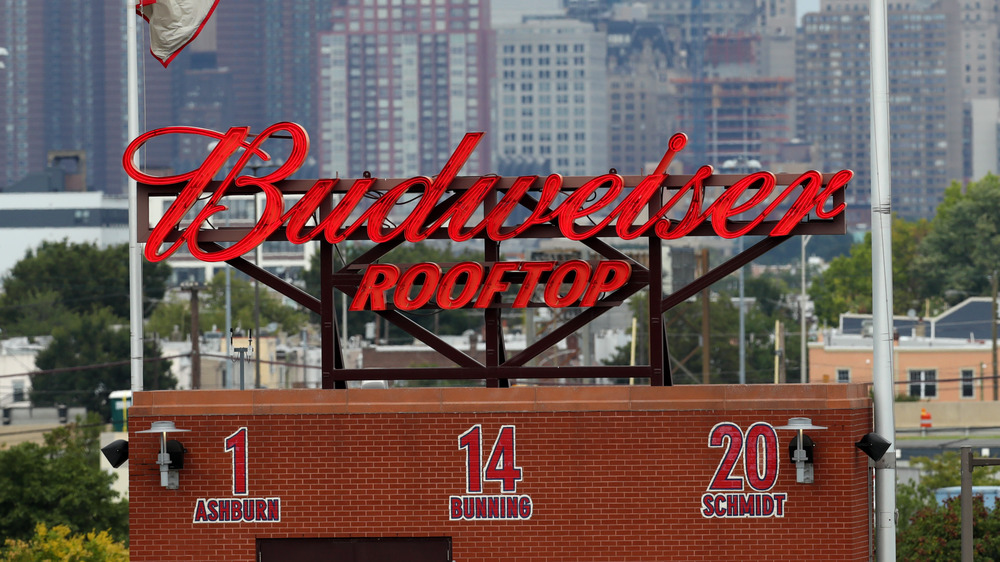 Budweiser sign on a roof