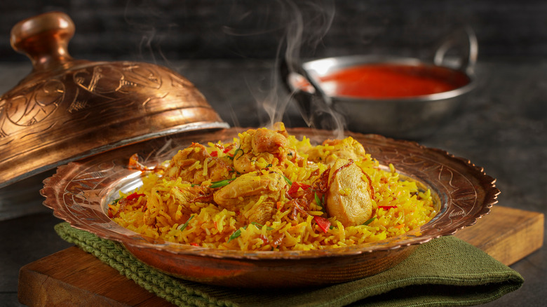 Biryani in a serving dish