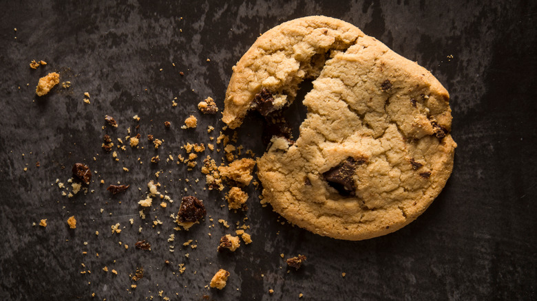 Crumbling chocolate chip cookie