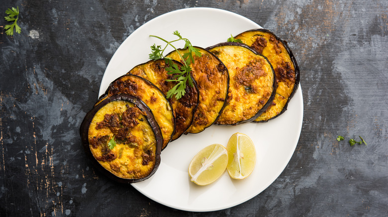 sliced and cooked eggplant