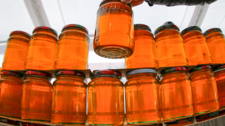 Honey in jars at a farmer's market