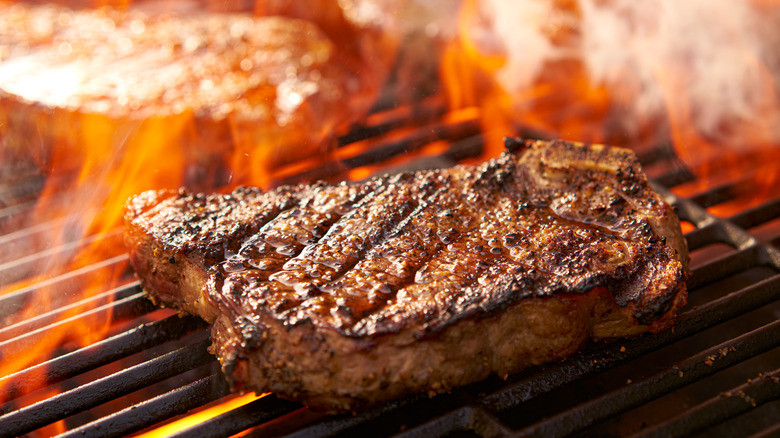 Ribeye steak on grill