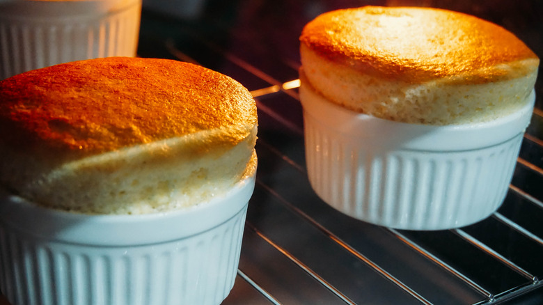 soufflés rising in oven