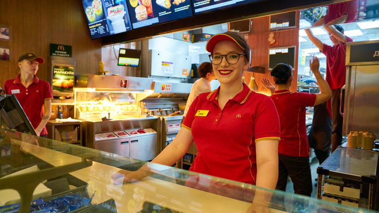 McDonald's employees behind counter