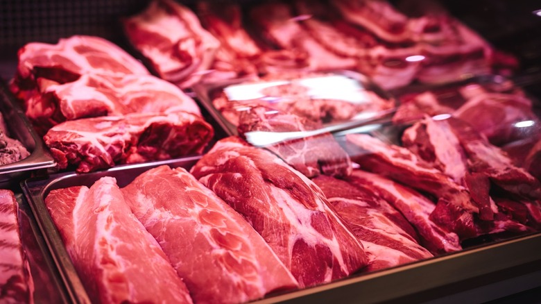 Beef cuts in glass case