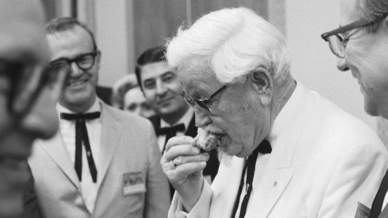 Colonel Sanders in black and white photo