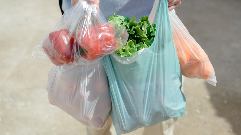 Plastic bags filled with vegetables
