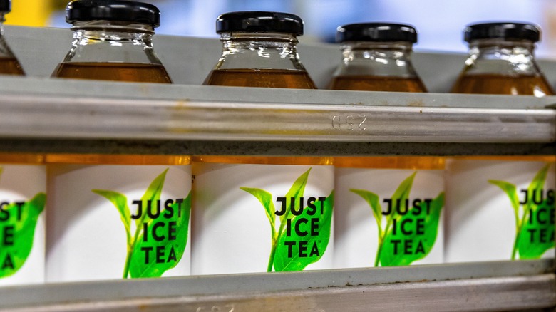 Row of Just Ice Tea bottles 