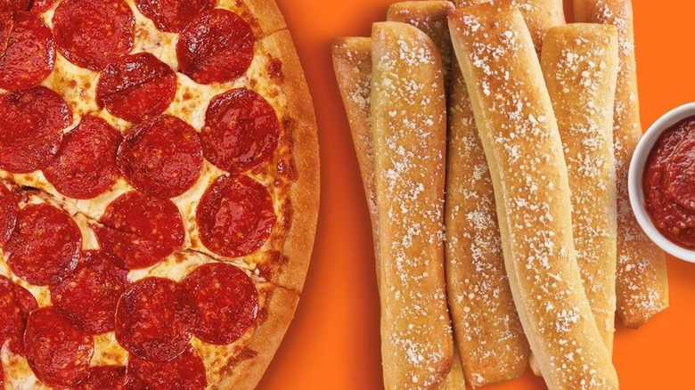 Little Caesars pizza and breadsticks