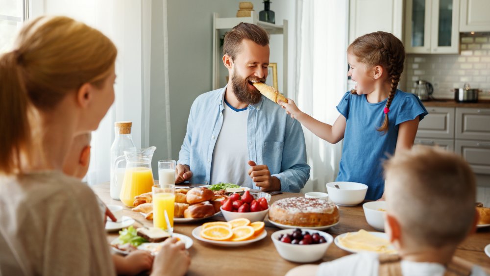 Family eating morning breakfast