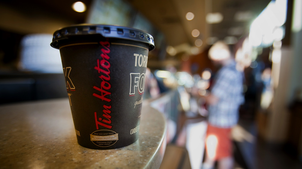 A coffee cup at Tim Hortons