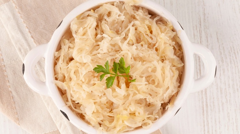 Sauerkraut in white bowl 