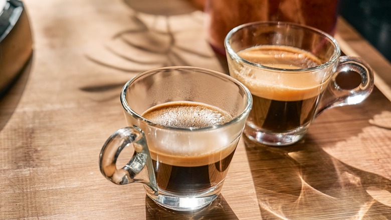 espresso shots in clear glass cups