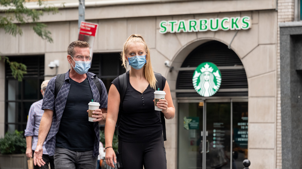 Starbucks customers with face masks