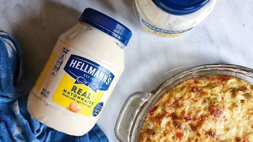 Jar of Hellmann's mayo with casserole 