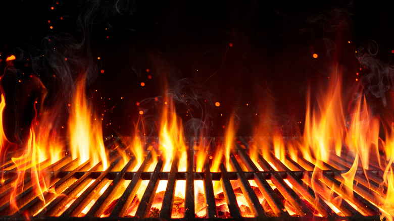 Grill with flames