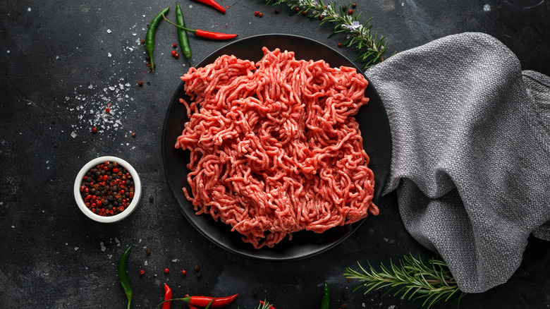 Ground beef on a black background