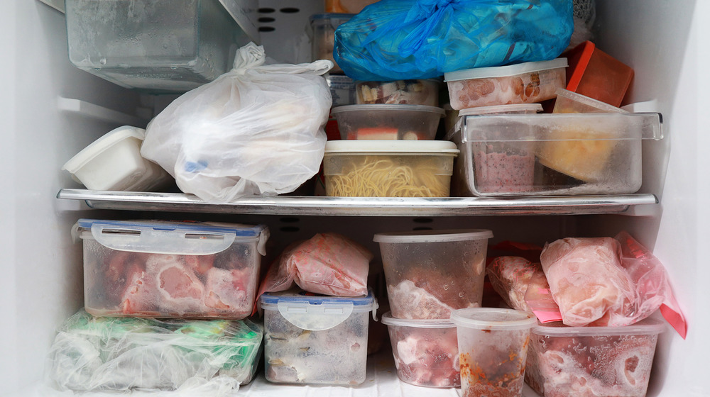 Food in packed freezer