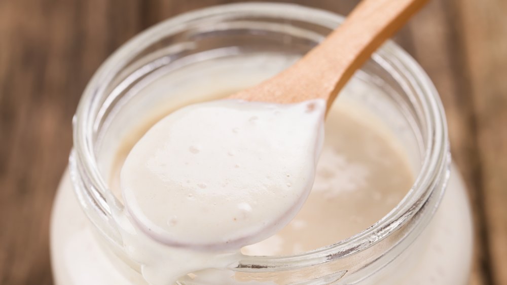 Sourdough starter in a glass jar