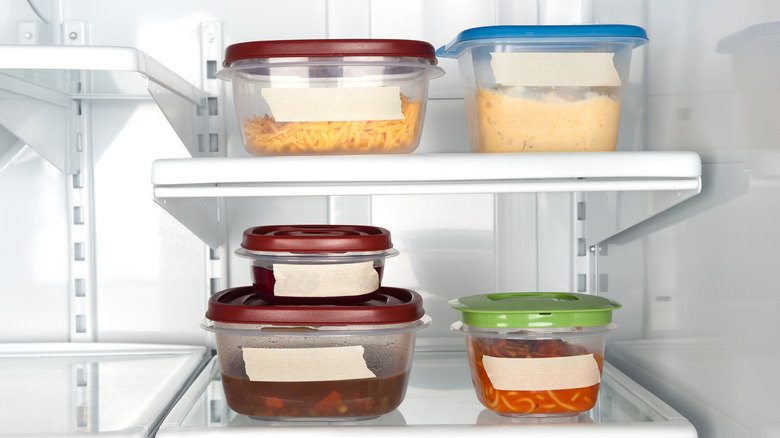 Containers of leftovers in the refrigerator