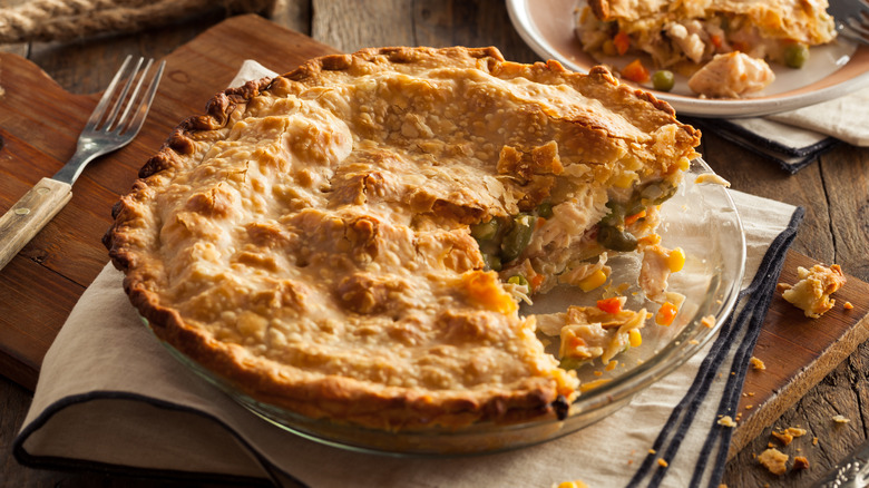 pot pie cutaway in baking dish