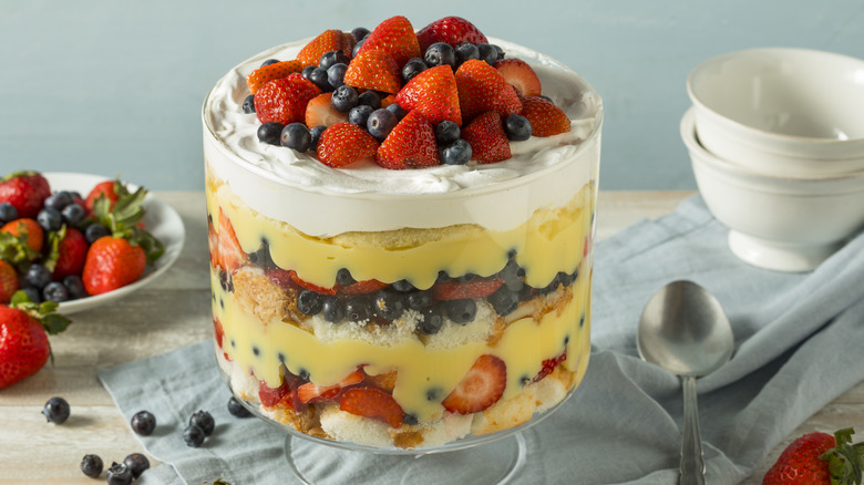 trifle with strawberries and blueberries