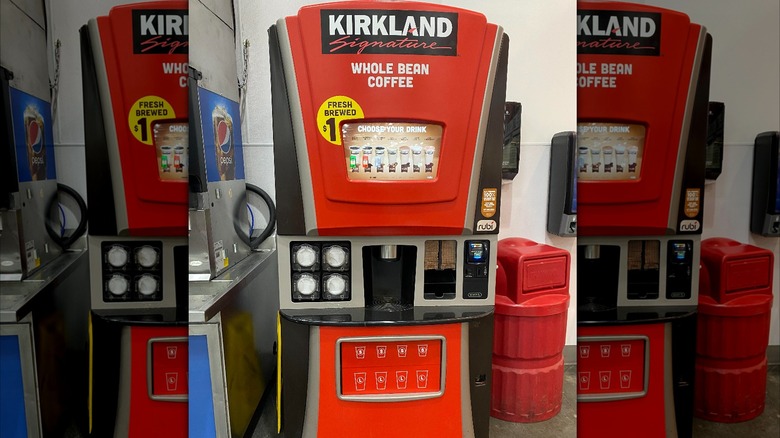 red kirkland self-serve coffee vending machine