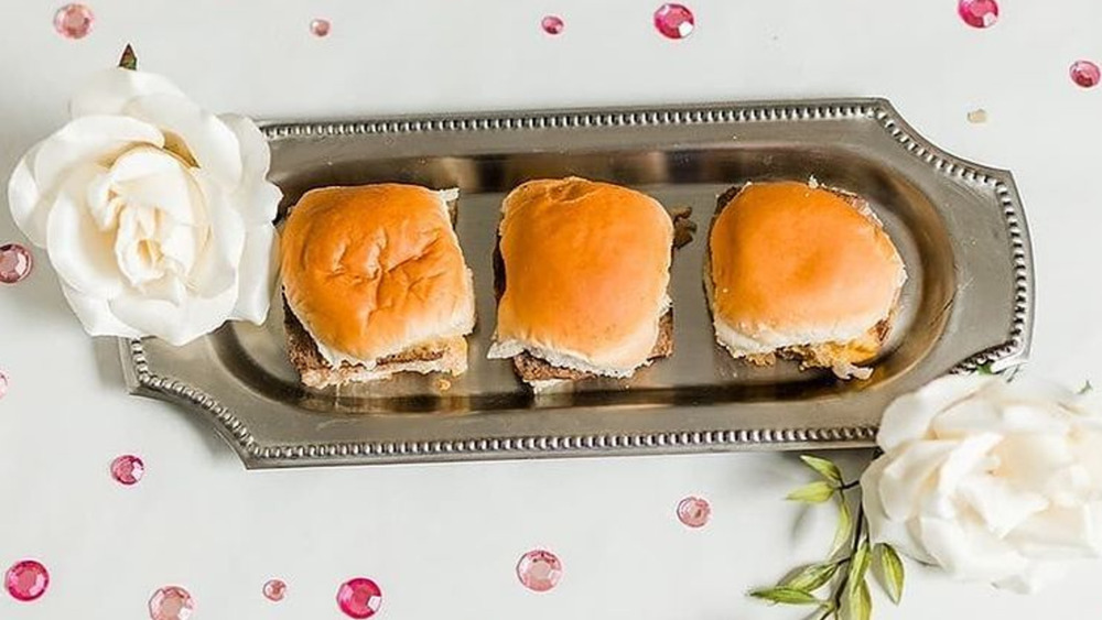 White Castle sliders on romantic table setting