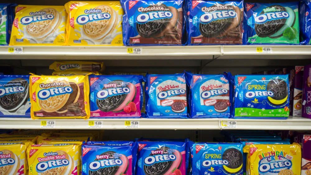 Bags of Oreo cookies on shelves