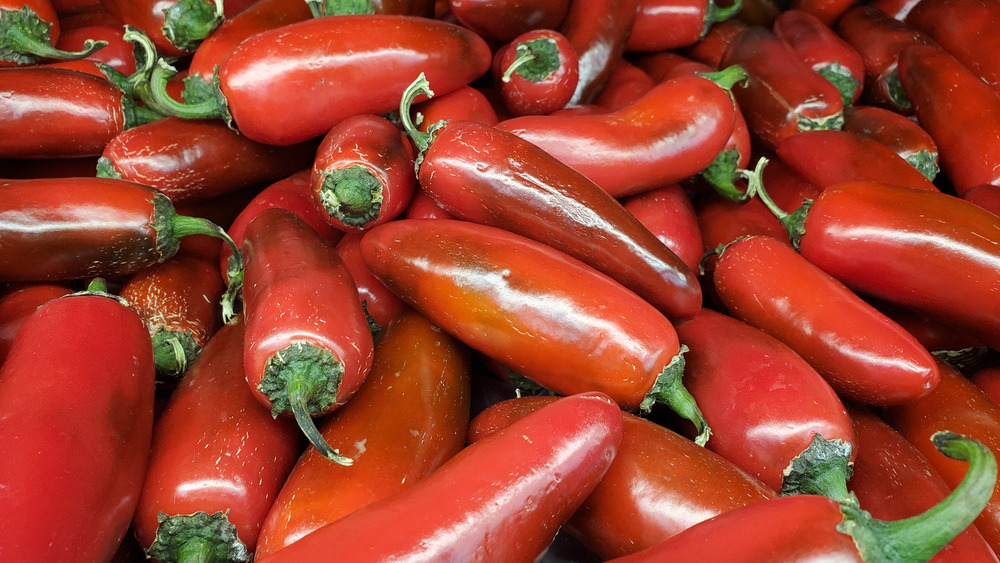 Bright red Sriracha peppers