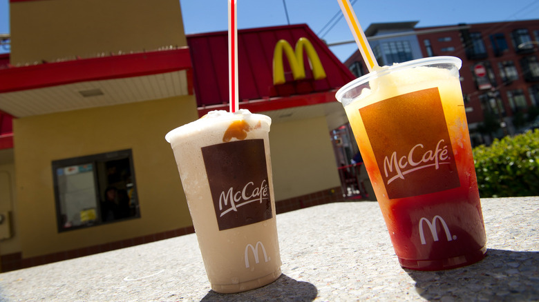 McDonald's frappe and other drink on street