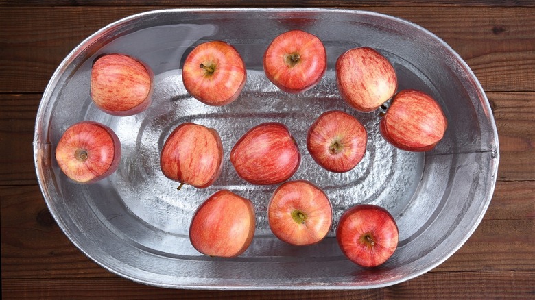 apples floating in water basin