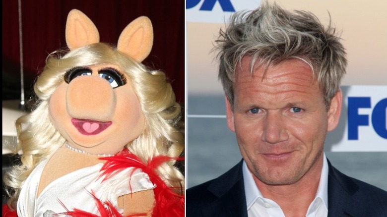 Miss Piggy speaking and Gordon Ramsay looking amused