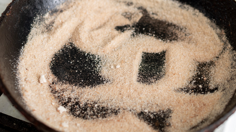 Salt in a skillet