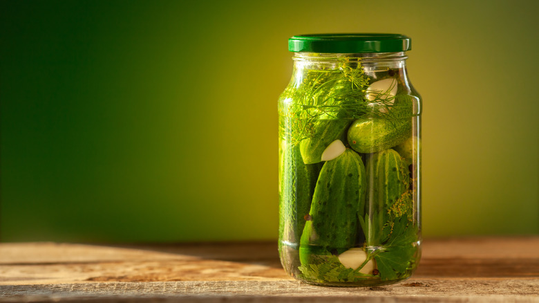 A jar of homemade pickles