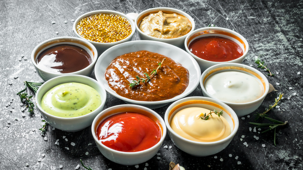 Condiments and sauces in cups