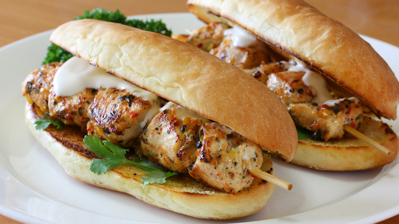 A spiedie: grilled skewered meat sandwich 