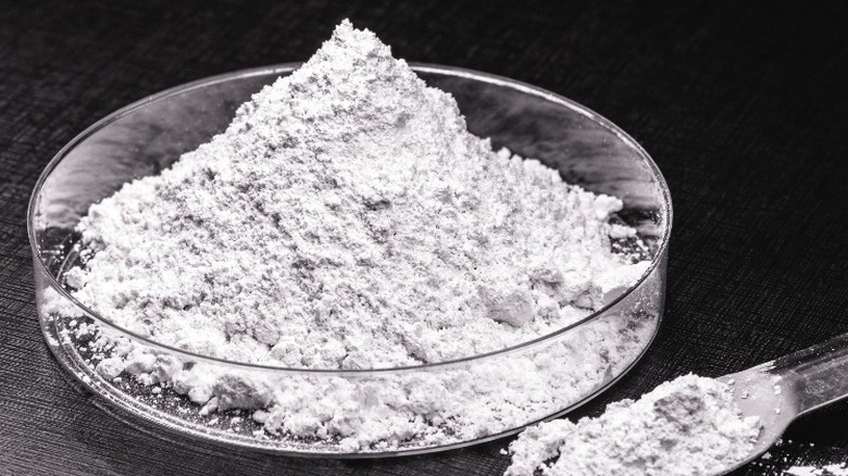 Powdery substance in a glass dish
