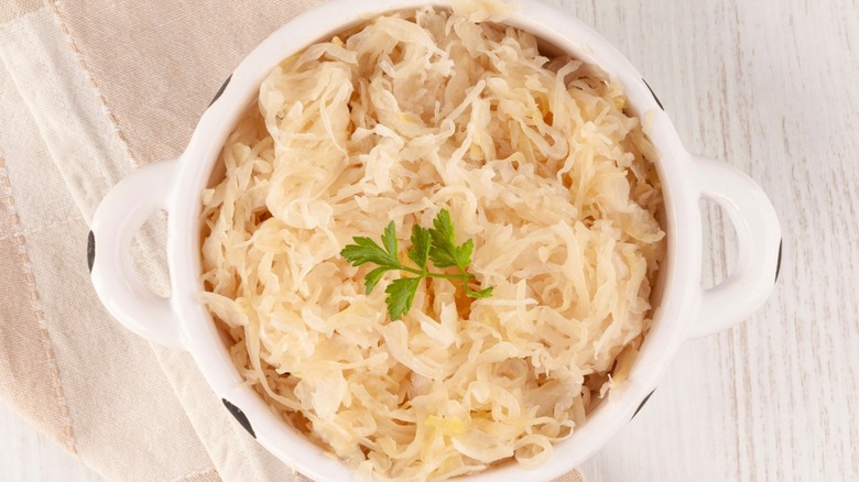Sauerkraut in white bowl