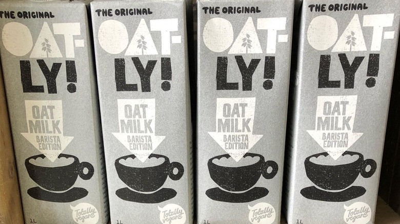 Row of Oatly milk