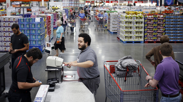 Checking out at Costco