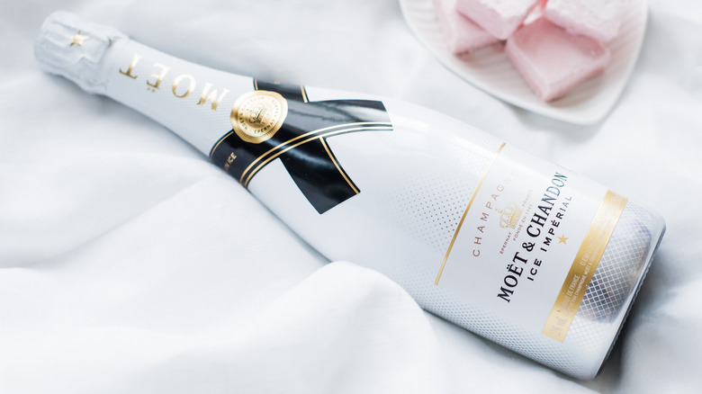 White bottle of Moet champagne